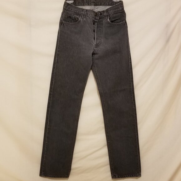 90’s Levi’s 501 Black Denim Straight Leg Jeans - Naturally Distressed 28x32 - Picture 11 of 11